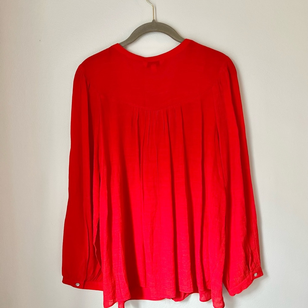Nanette Lepore Vibrant Holiday Red Button Up Boho Blouse Top Unique Collar XL - Picture 6 of 8